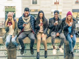 affiliate people sitting with mobile phones