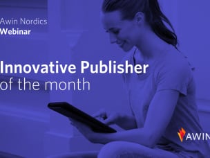 Innovative Publisher of the Month webinar by Awin Nordics with person holding a tablet
