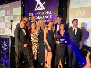 Awin employees at the International Performance Marketing Awards ceremony, celebrating three awards