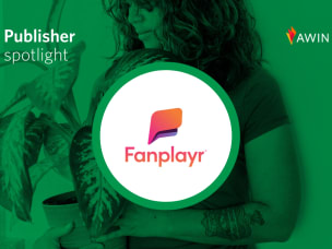 Publisher spotlight featuring Fanplayr logo and person holding a potted plant