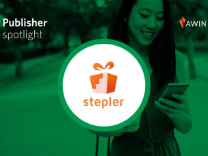 Publisher spotlight featuring Stepler logo and person holding a smartphone