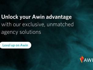 "Unlock your Awin advantage with our exclusive, unmatched agency solutions" text on a dark blue background