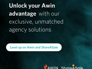 "Unlock your Awin advantage with our exclusive, unmatched agency solutions" text on a dark blue background