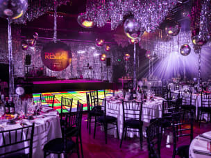 Event location in disco "Revival" theme for the return of Awin's annual Black Tie event 2022