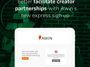 "Better facilitate creator partnerships with Awin's new express sign up" text next to visual sign up form