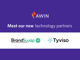 BrandSwap and Tyviso logo under text saying "Meet our new technology partners", enabling Awin retailers to use "gift with purchase" technology