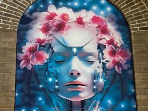 "Transcend" sign in futuristic floral design to celebrate Awin's annual Black Tie event and its theme this year