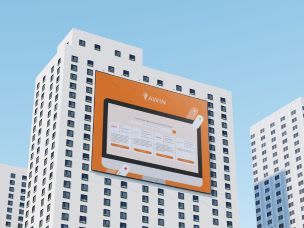 Awin-Website-Suchleiste auf einem Gebäude abgebildet, um die verbesserten Plattformfunktionen zu verkünden
