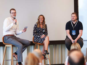 Three speakers, on stage, at the ThinkTankUS 2024
