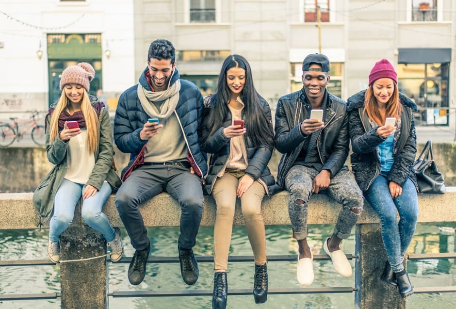 affiliate people sitting with mobile phones
