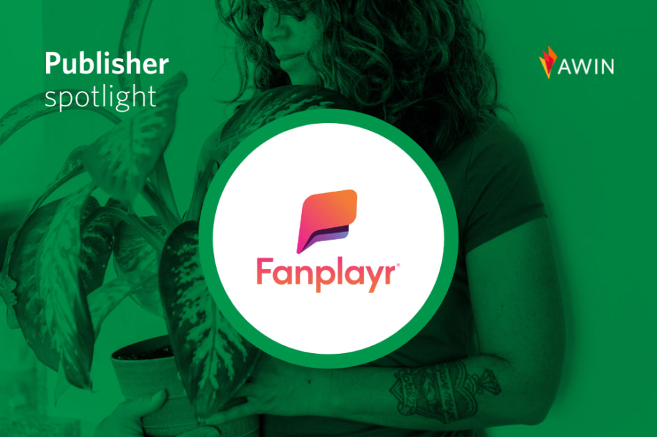 Publisher spotlight featuring Fanplayr logo and person holding a potted plant
