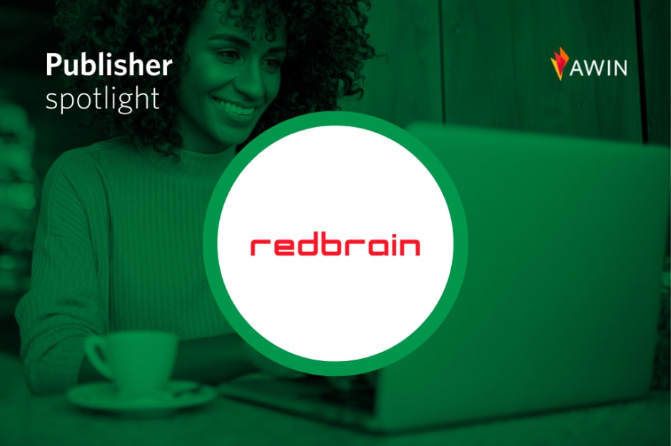 Publisher spotlight featuring Redbrain logo and person working on a laptop