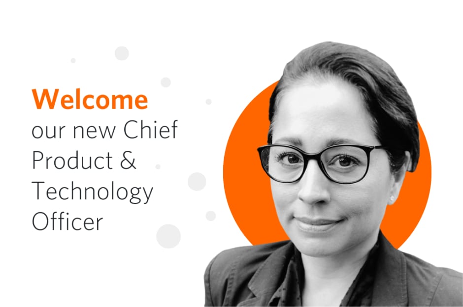 "Welcome our new Chief Product & Technology Officer" text next to portrait of Gisele Mast