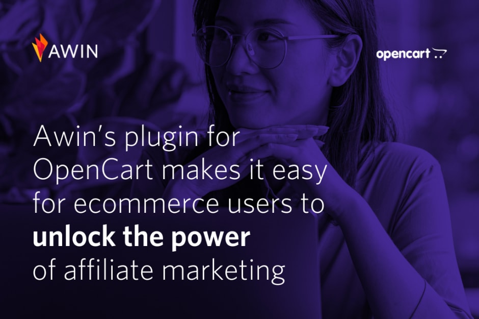 Text saying, "Awin's plugin for OpenCart makes it easy for ecommerce users to unlock the power of affiliate marketing"