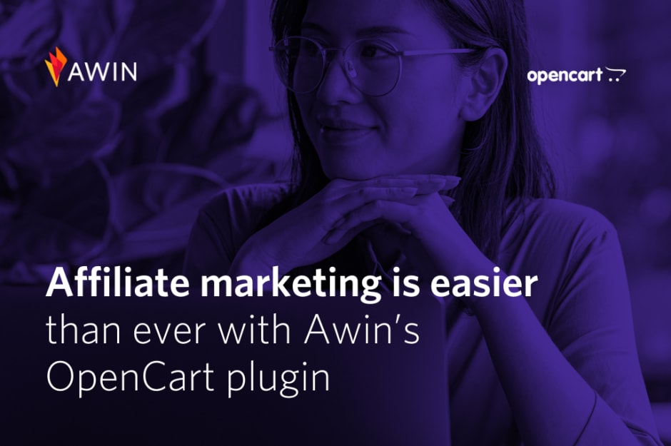 Text saying, "Awin's plugin for OpenCart makes it easy for ecommerce users to unlock the power of affiliate marketing"