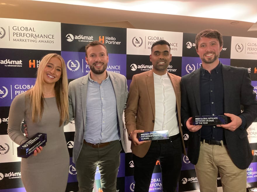 Awin employees at the 2023 Global Performance Marketing Awards, taking home three awards 