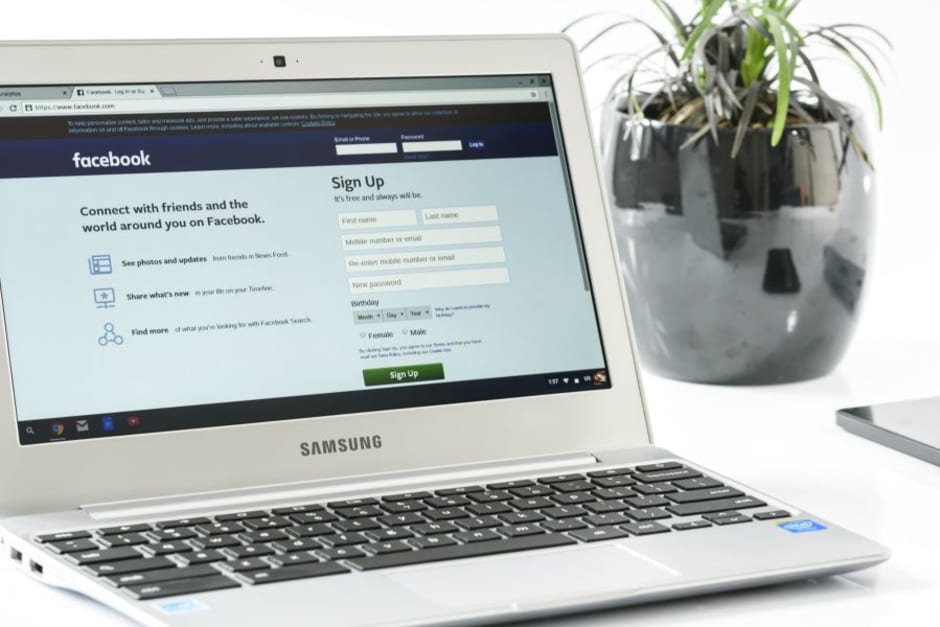 Facebook signup on laptop amid Awin's position towards the GDPR and how to process data