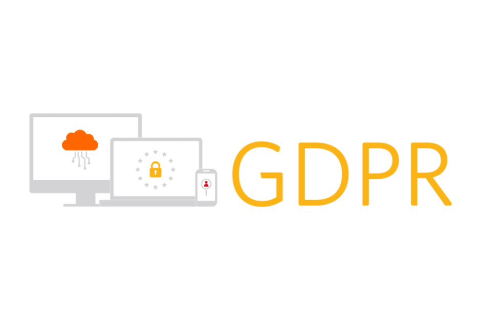 Devices showing GDPR and data security icons.