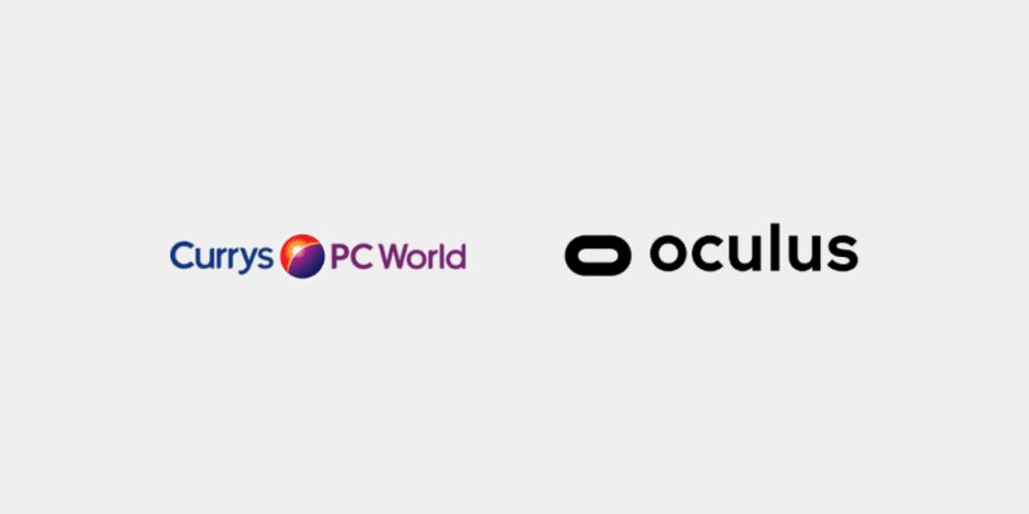 Logos of Currys PC World and Oculus – Currys PC World is a UK electronics retailer, while Oculus is a virtual reality brand owned by Meta