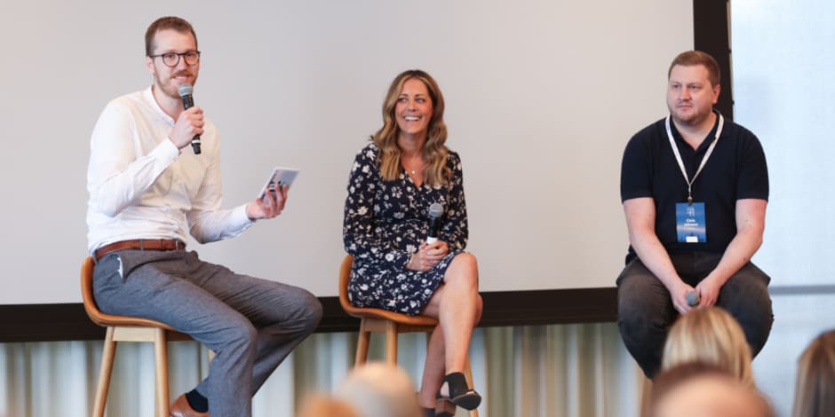 Three speakers, on stage, at the ThinkTankUS 2024
