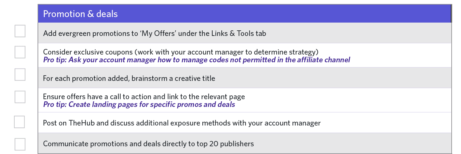 Promotion and deals checklist