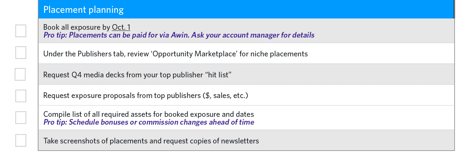 Placement planning checklist