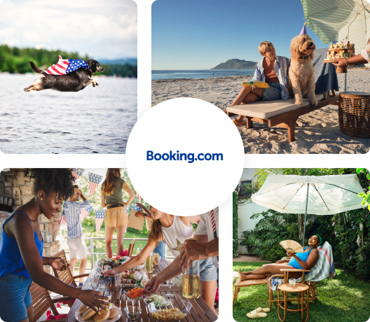 Booking.com collage featuring outdoor leisure moments