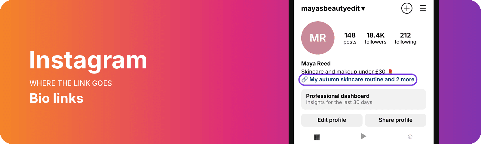 Instagram profile with an affiliate link in the bio